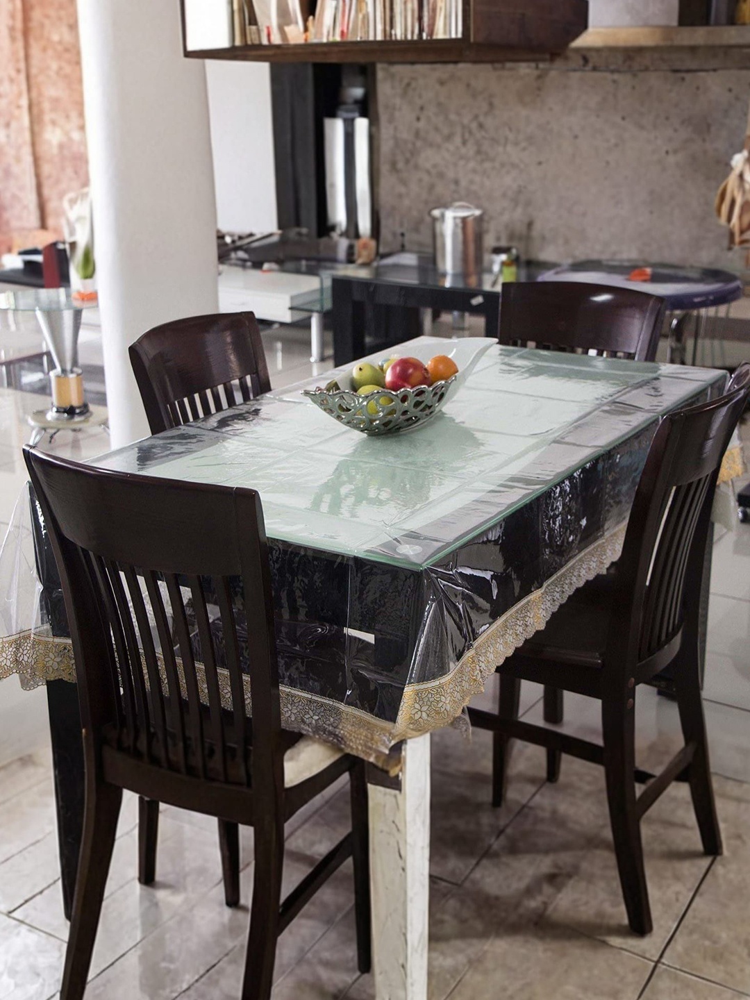 

Kuber Industries Gold-Toned Floral Plastic 6-Seater Table Cover