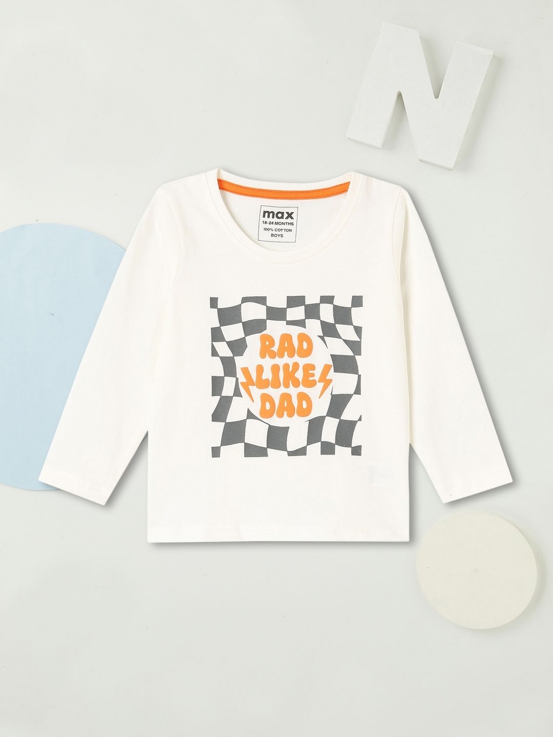 

max Boys Typography Printed V-Neck Applique T-shirt, Beige