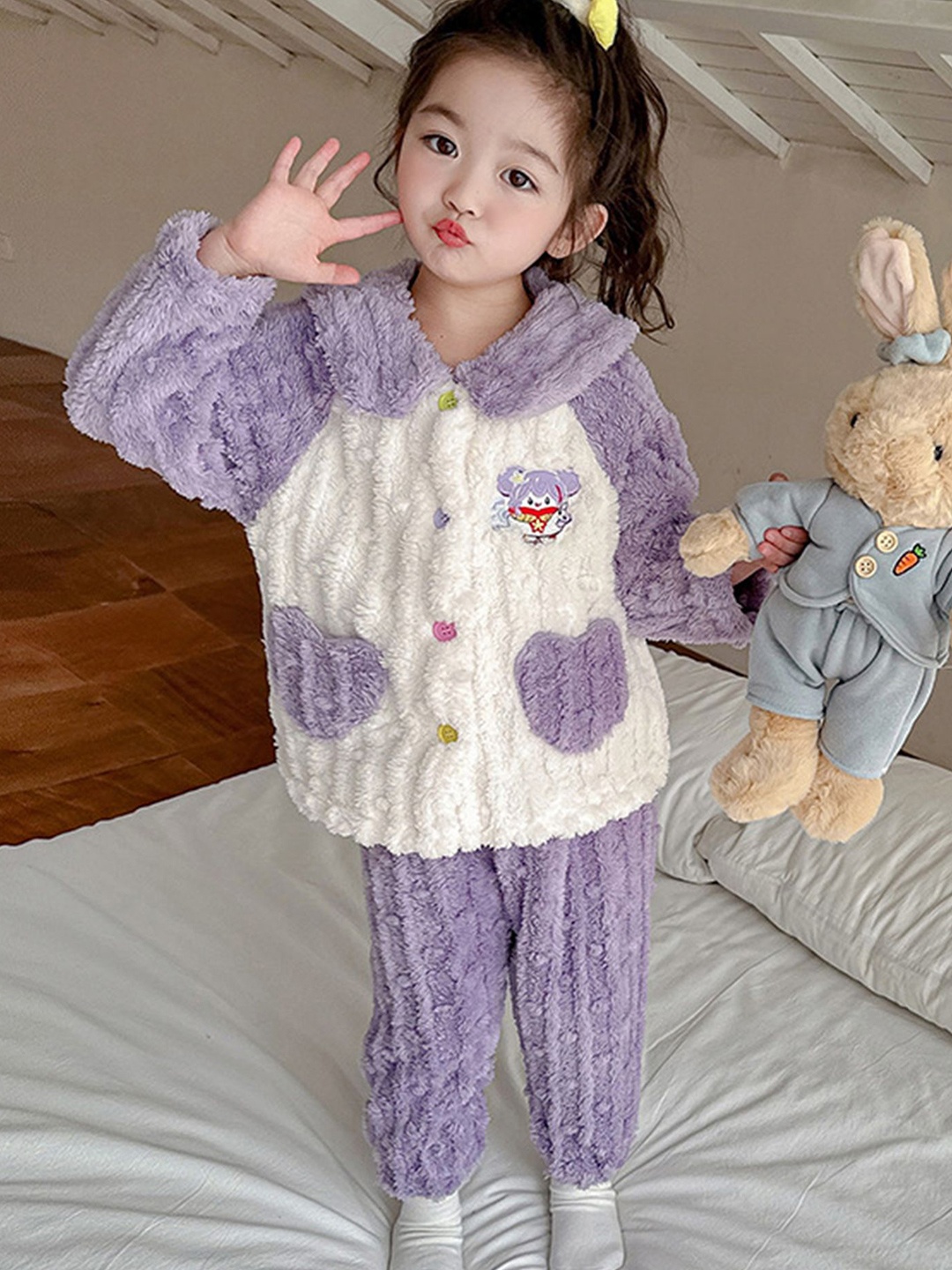

LULU & SKY Girls Embellished T-shirt and Shirt with Trousers, Purple