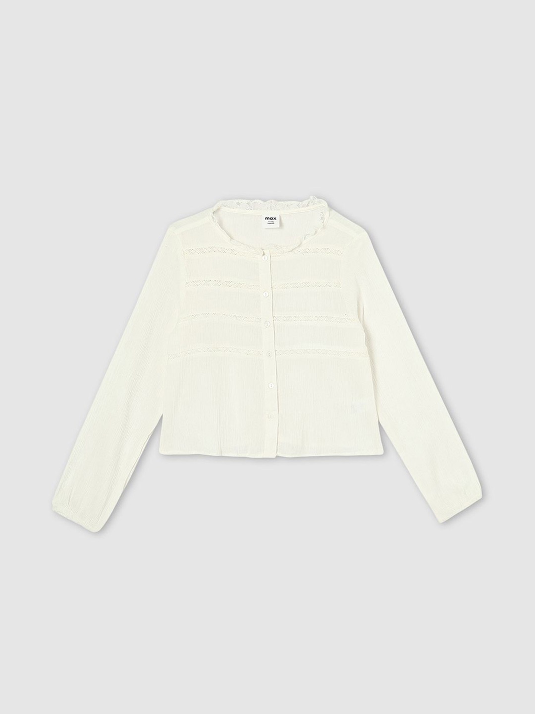 

max Girls Round Neck Cotton Shirt Style Top, Off white