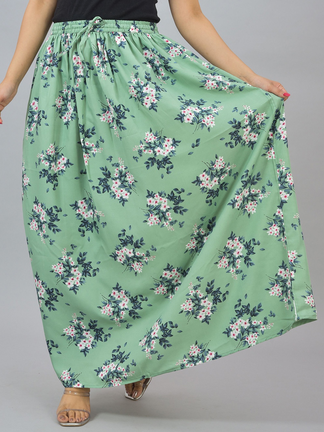 

KALINI Women Floral Printed Flared Maxi Skirt, Green