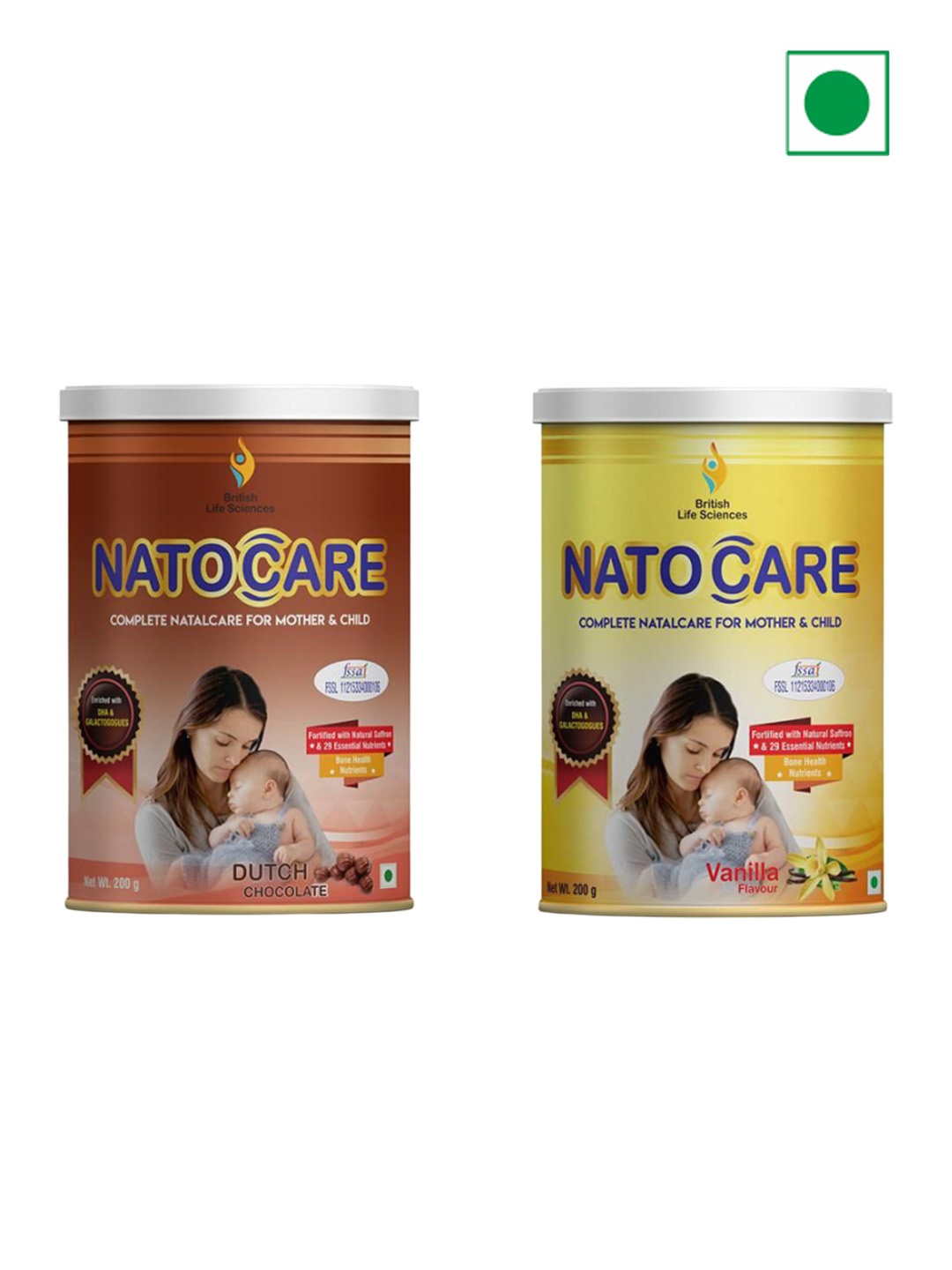 

British Life Sciences Set Of 2 Natocare Vanilla & Chocolate Powder - 200 g Each, White