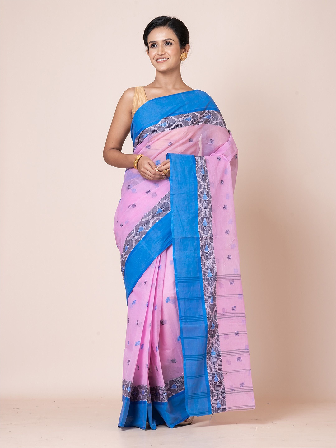

PUKU Ethnic Motifs Pure Cotton Heavy Work Saree, Pink