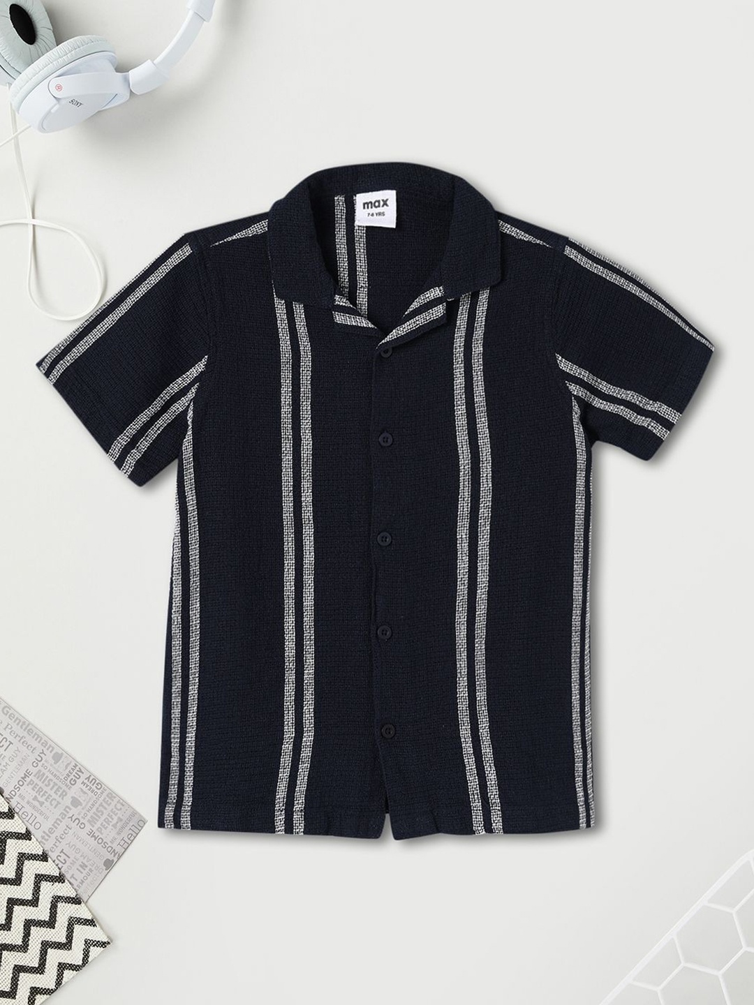 

max Boys Opaque Striped Casual Shirt, Blue