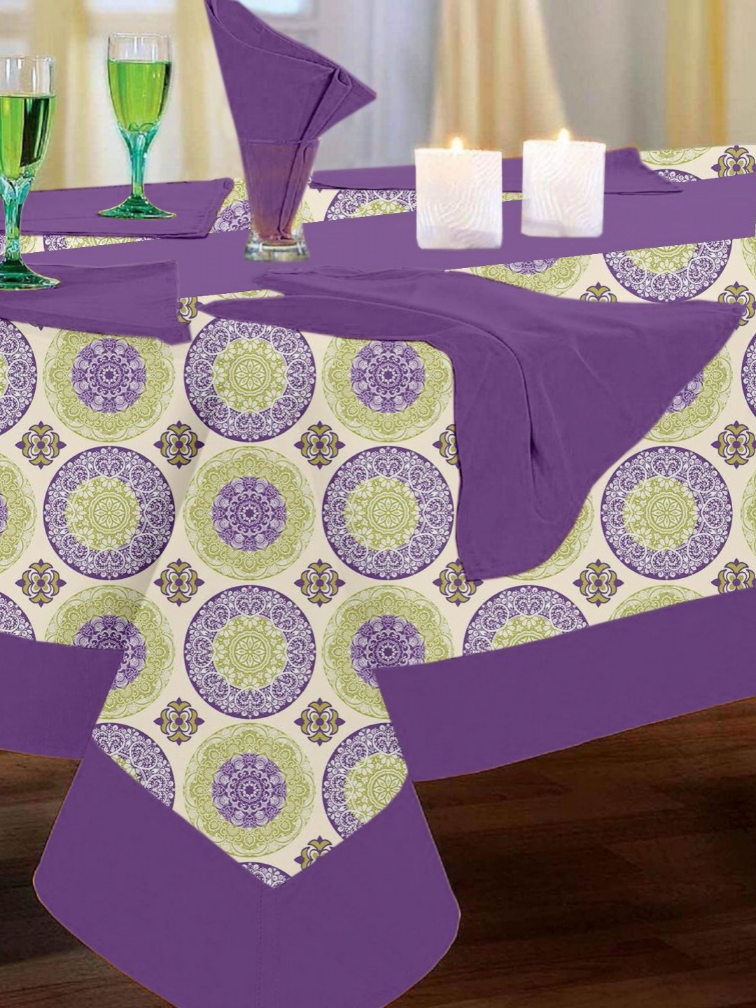 

Lushomes 8-Pcs Purple & Yellow Printed Table Linen Sets