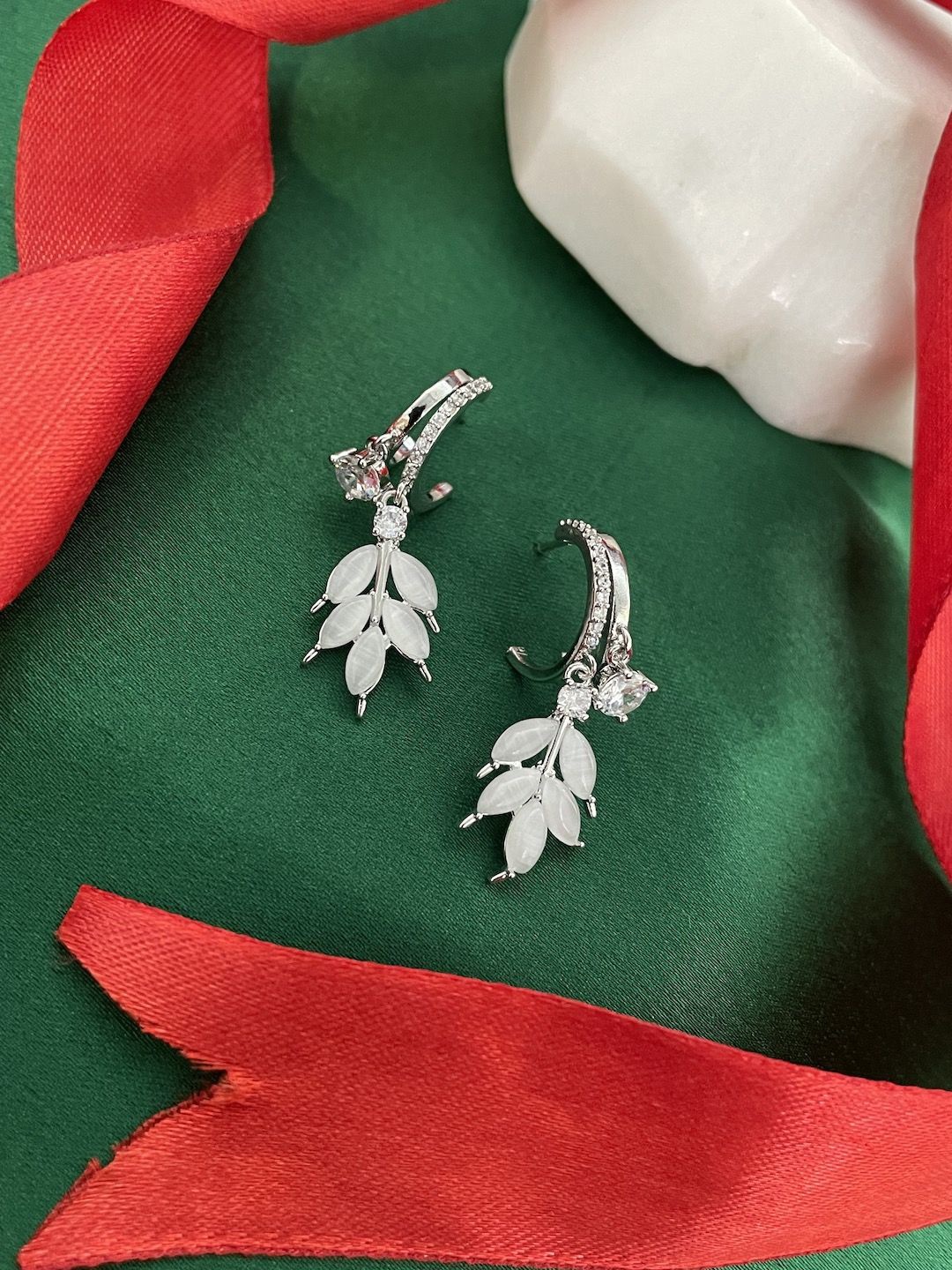 

Digital Dress Room Stone Studded Drop Earrings, Silver