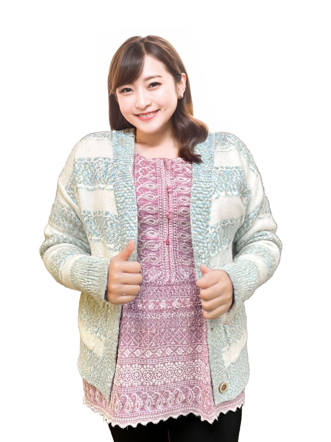

StyleCast Women Striped Woollen Cardigan, Blue