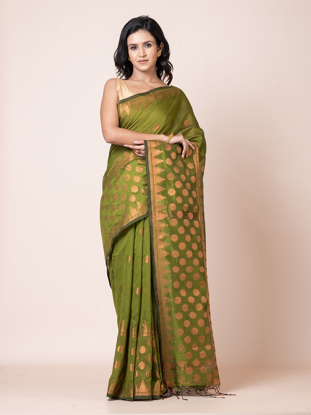 

PUKU Woven Design Zari Saree, Green