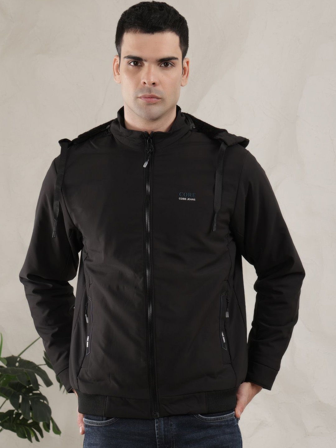 

COBB Men Camouflage Lightweight Bomber with Patchwork Jacket, Black