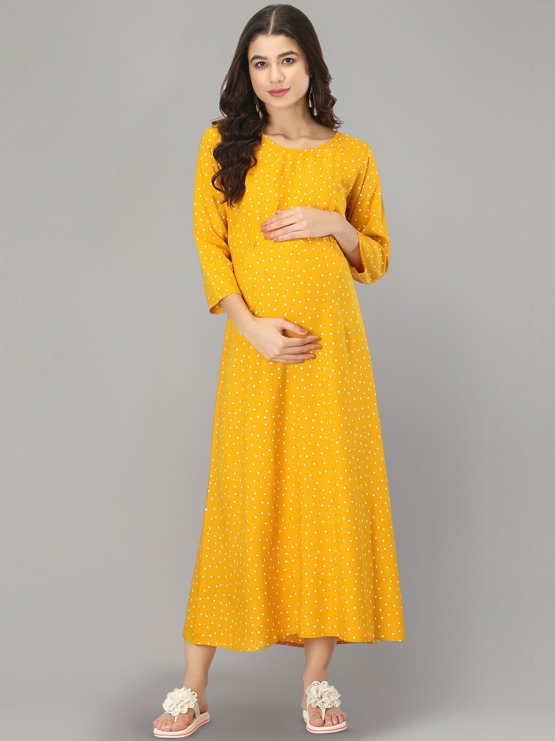 

Zuvino Polka Dot Print Maternity A-Line Midi Dress, Mustard