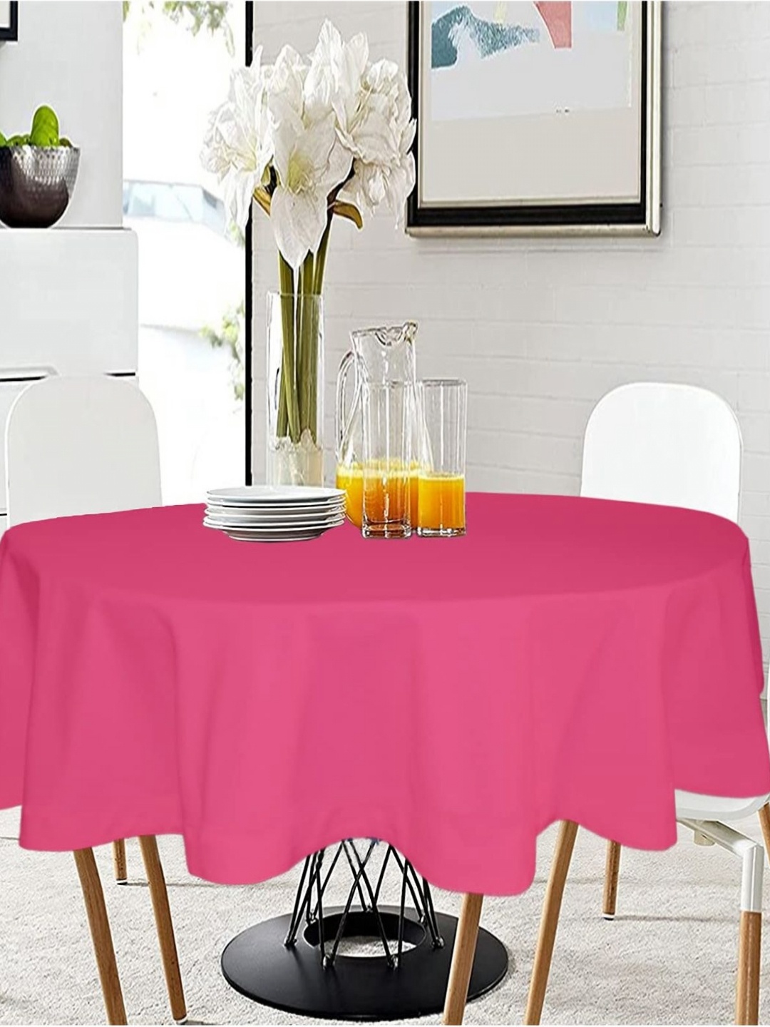 

Lushomes Pink Cotton Round 2-Seater Table Cover