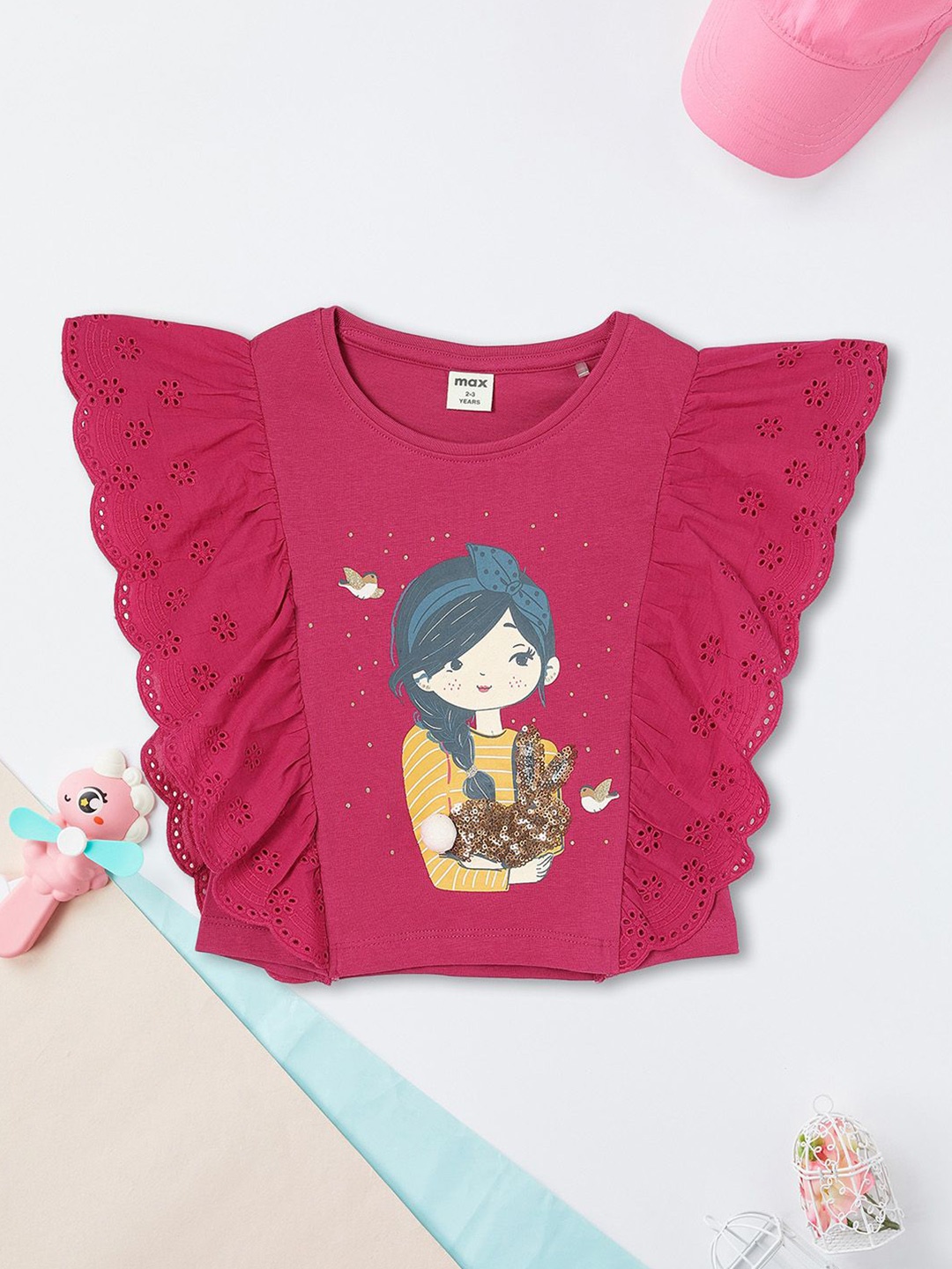 

max Girls Print Cotton Top, Pink