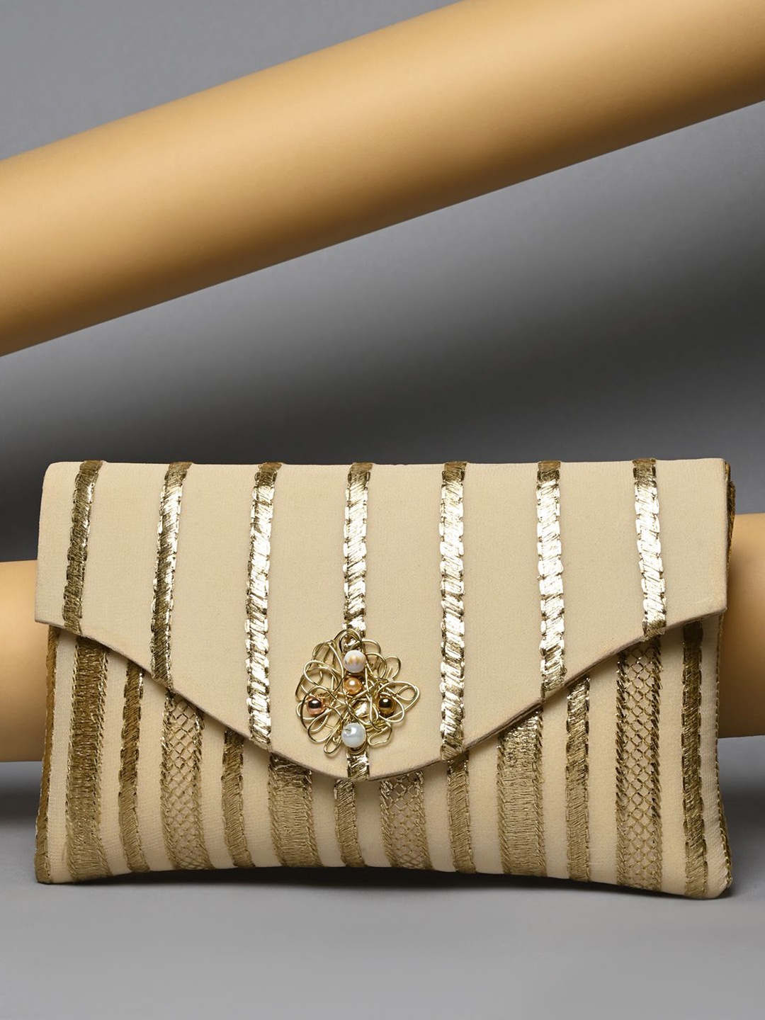 

Rocia Embellished Envelope Clutch, Gold