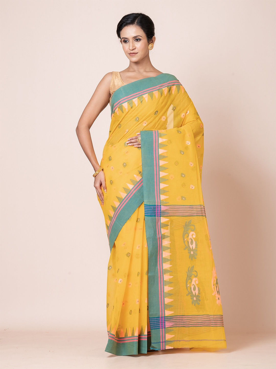 

PUKU Ethnic Motifs Pure Cotton Saree, Yellow