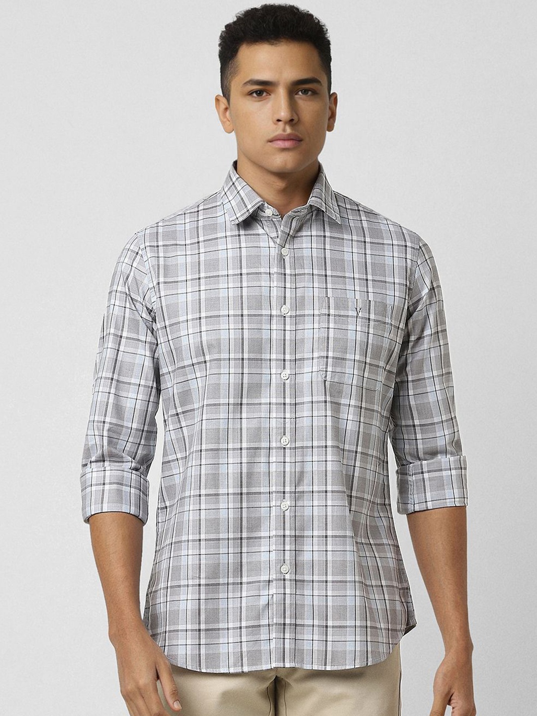 

Van Heusen Sport Men Slim Fit Opaque Checked Casual Shirt, Grey