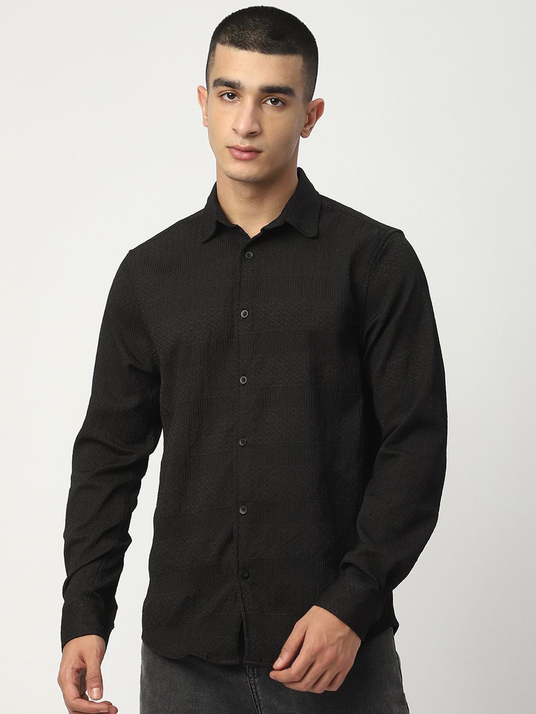 

R&B Men Opaque Casual Shirt, Black