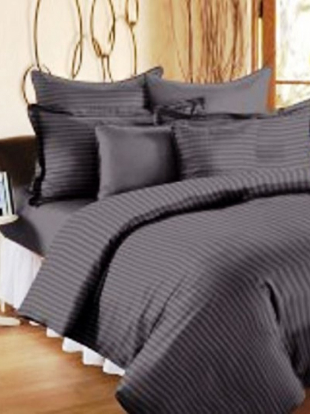 

Trance Home Linen Grey Set of 2 Striped Microfiber Double Bed Duvet- 2.2 m x 2.5 m