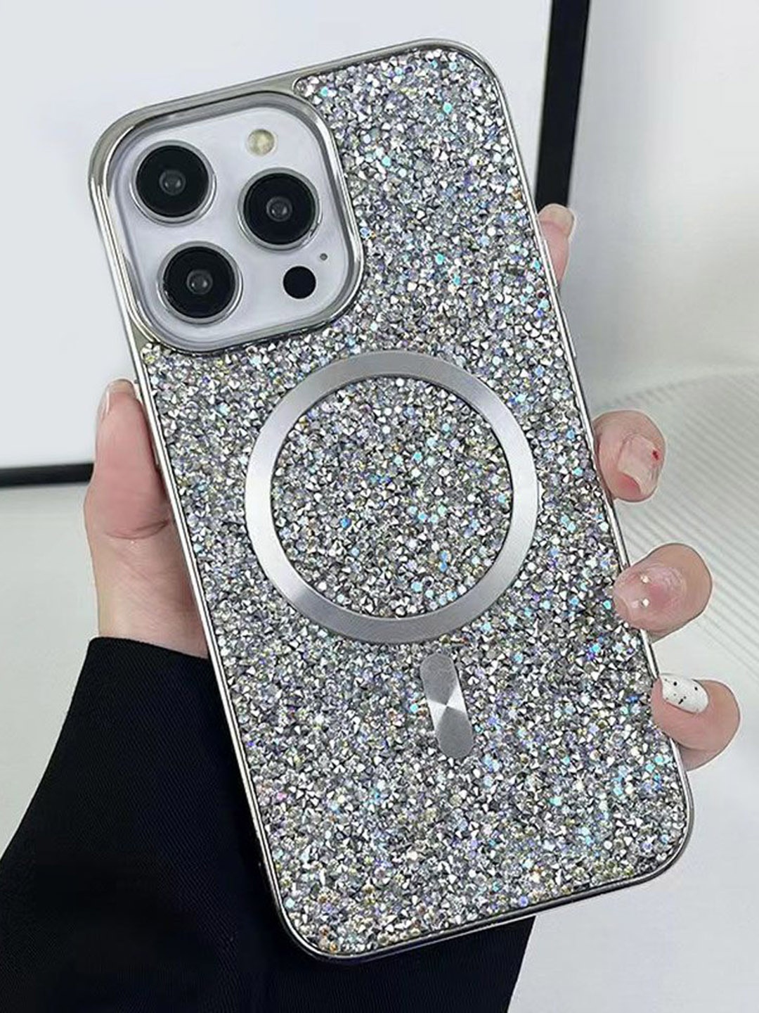

Luxury Kase Solid Printed iPhone 14 Pro Max Back Case Mobile Accessories, Silver