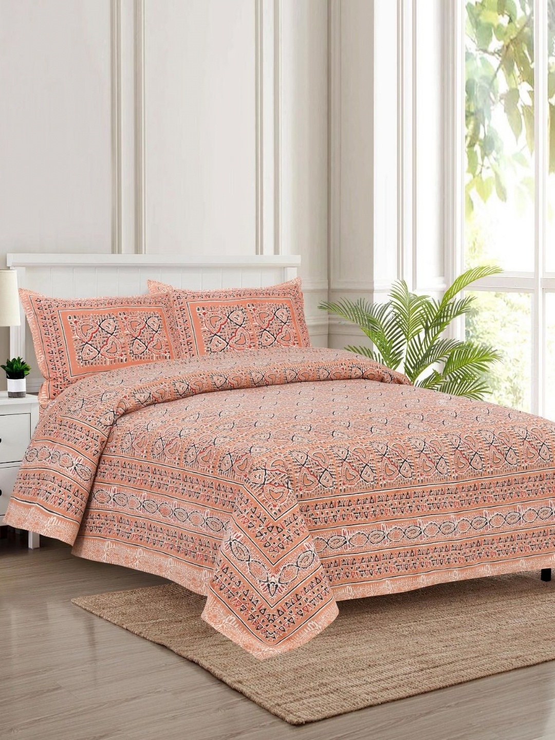 

HOMELINE Orange & Blue 180 TC King Bedsheet with 2 Pillow Covers