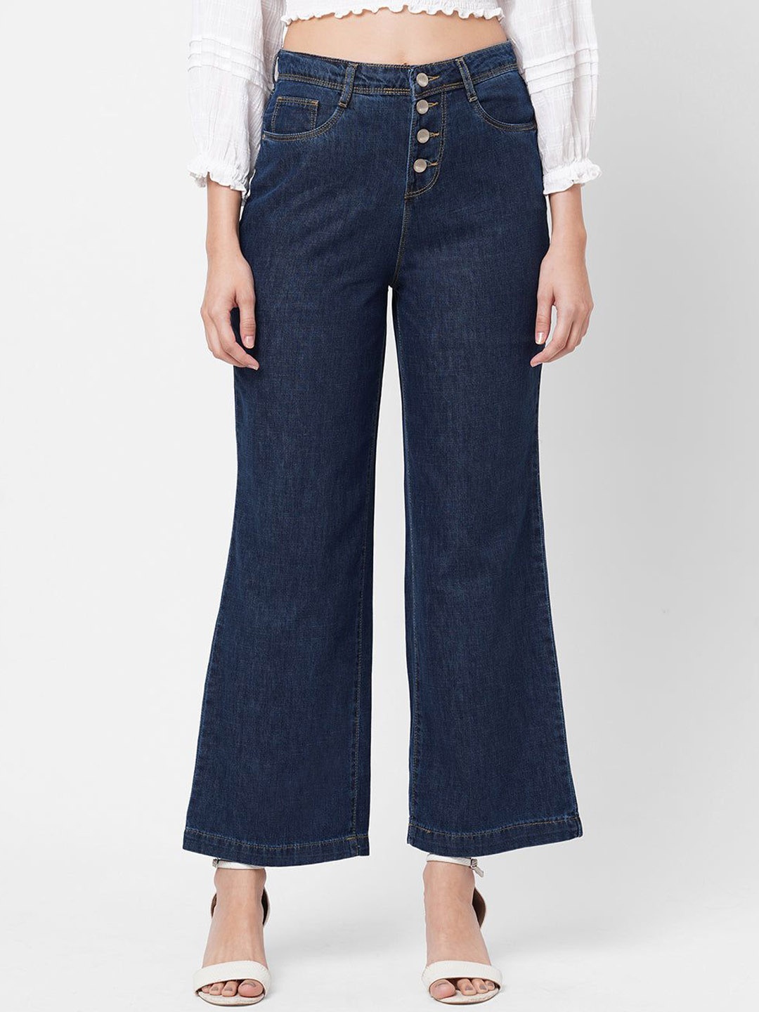 

Kraus Jeans Women High-Rise Pure Cotton Wide Leg Jeans, Blue