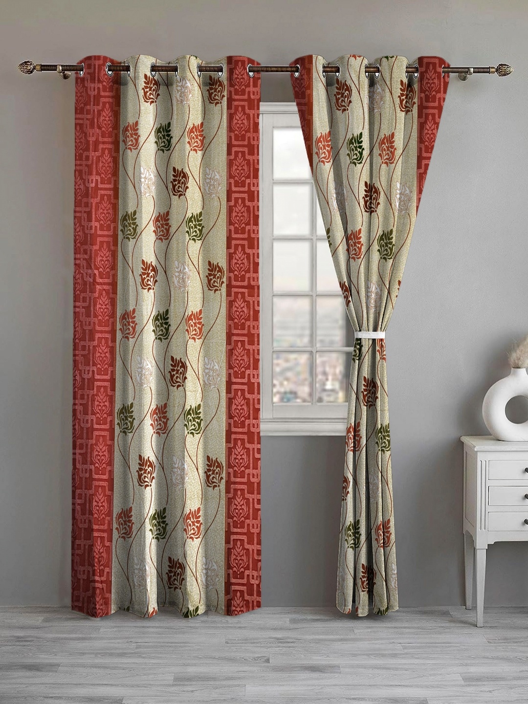 

Lunar Days Maroon Set of 2 Floral Room Darkening Long Door Curtains