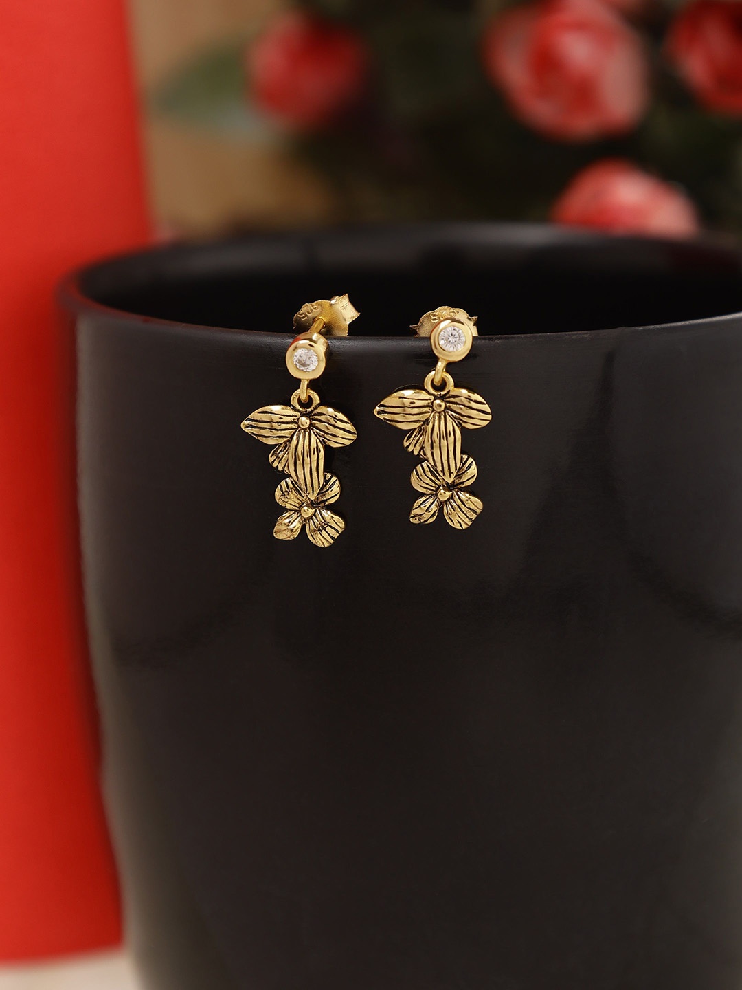 

DIAVO Women Gold-Plated CZ Studded Drop Earrings