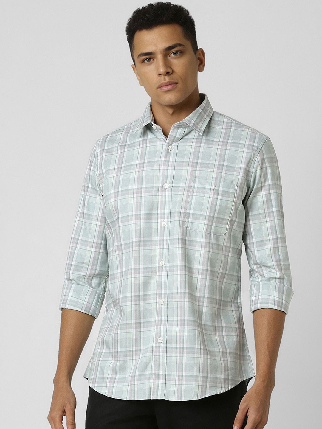 

Van Heusen Sport Men Slim Fit Opaque Checked Casual Shirt, Green