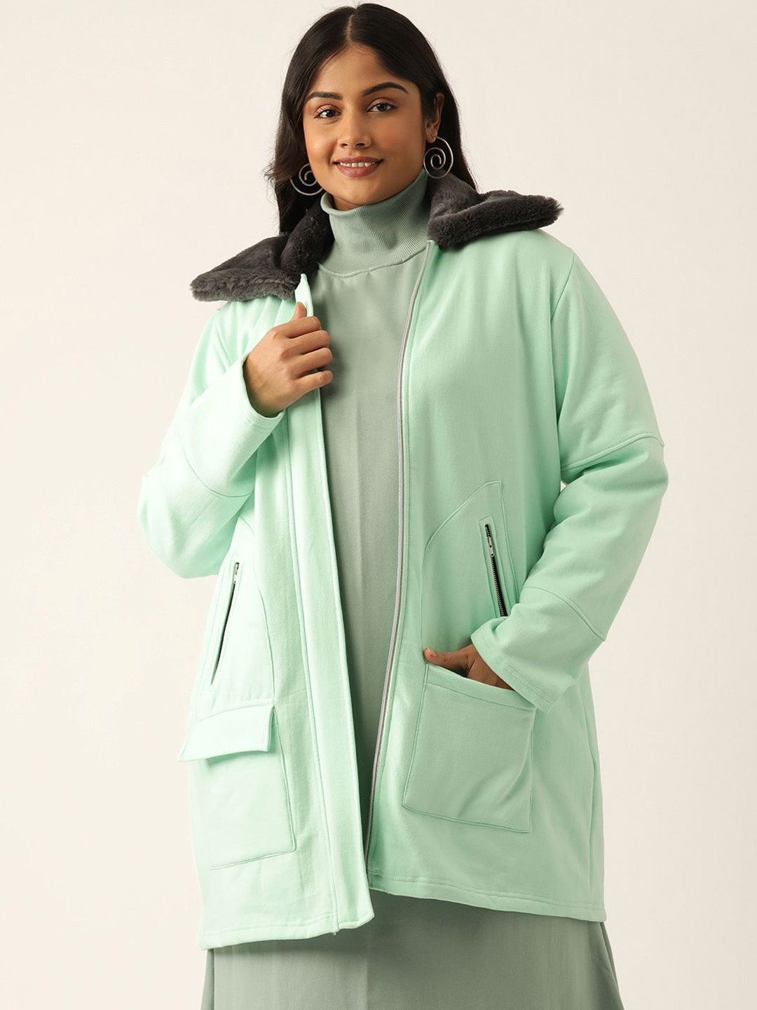 

theRebelinme Women Longline Open Front Jacket, Sea green