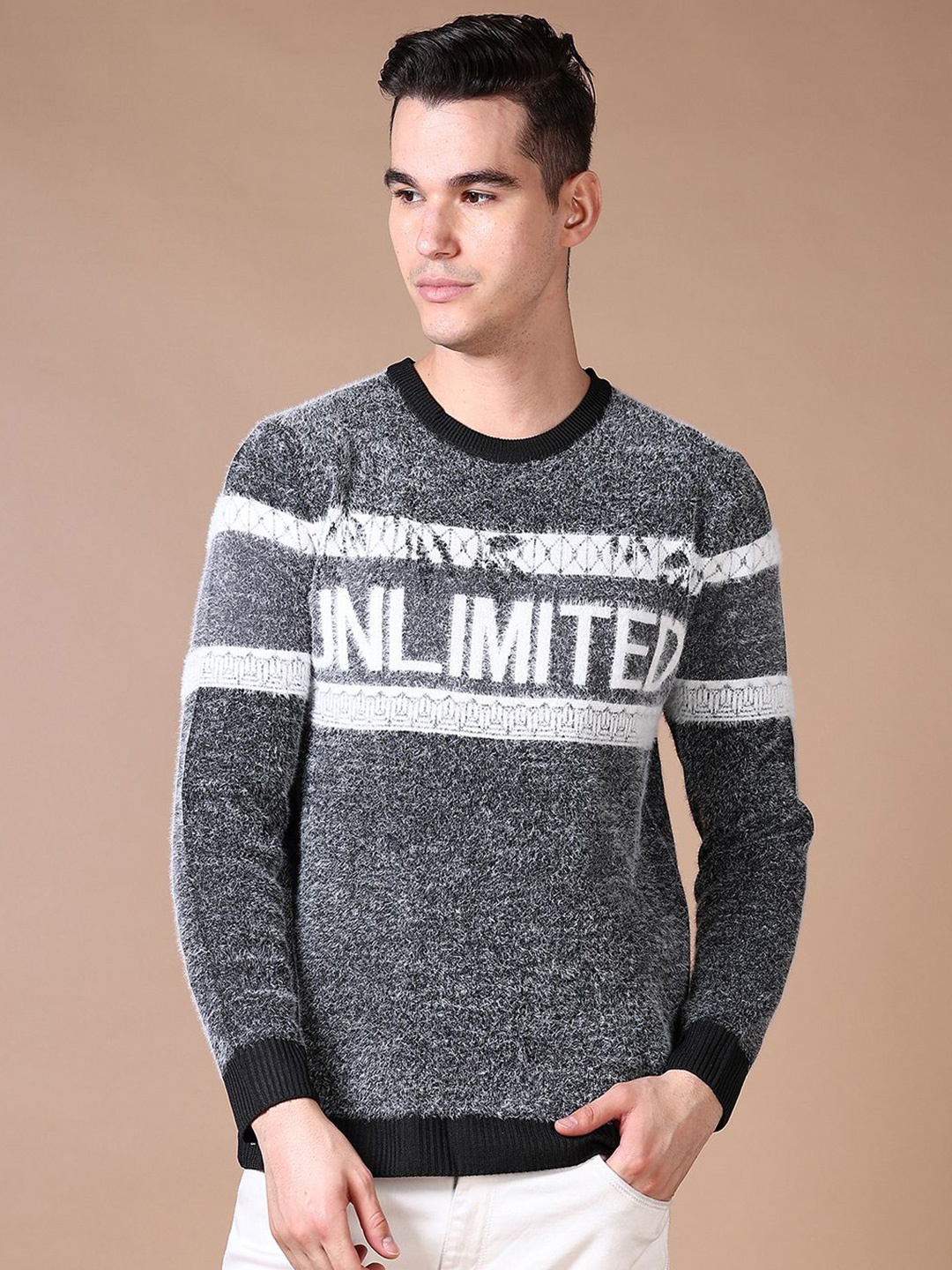 

V-Mart Men Typography Printed Pullover, Grey