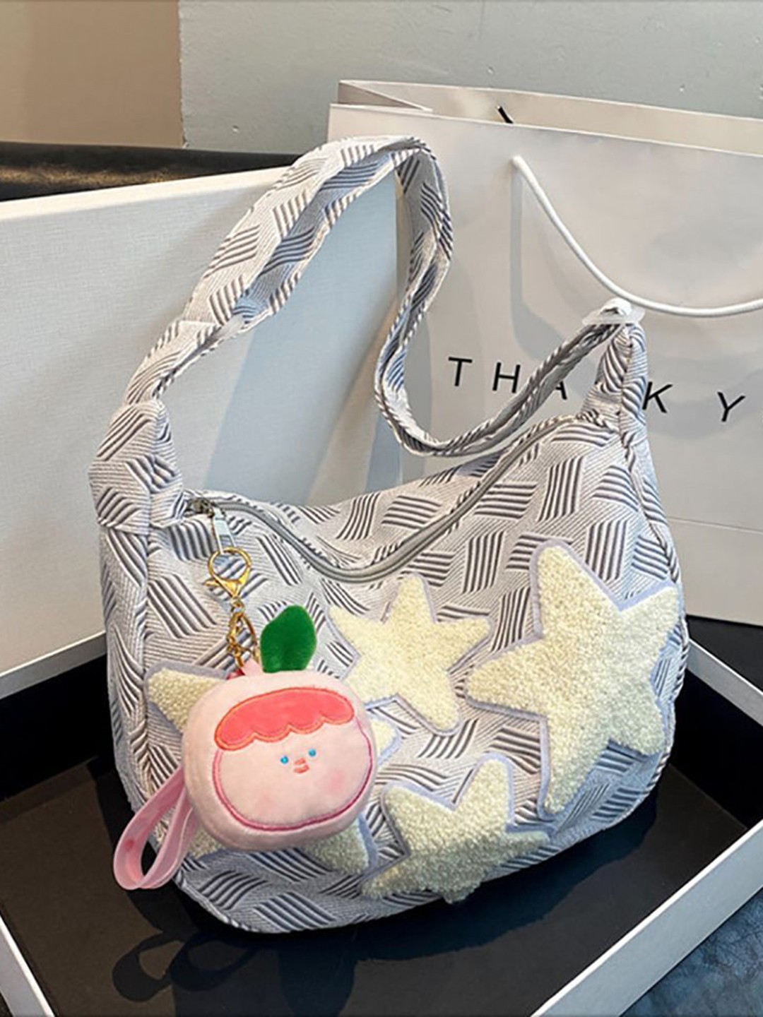 

StyleCast x Revolte Printed Hobo Bag with Applique, Grey