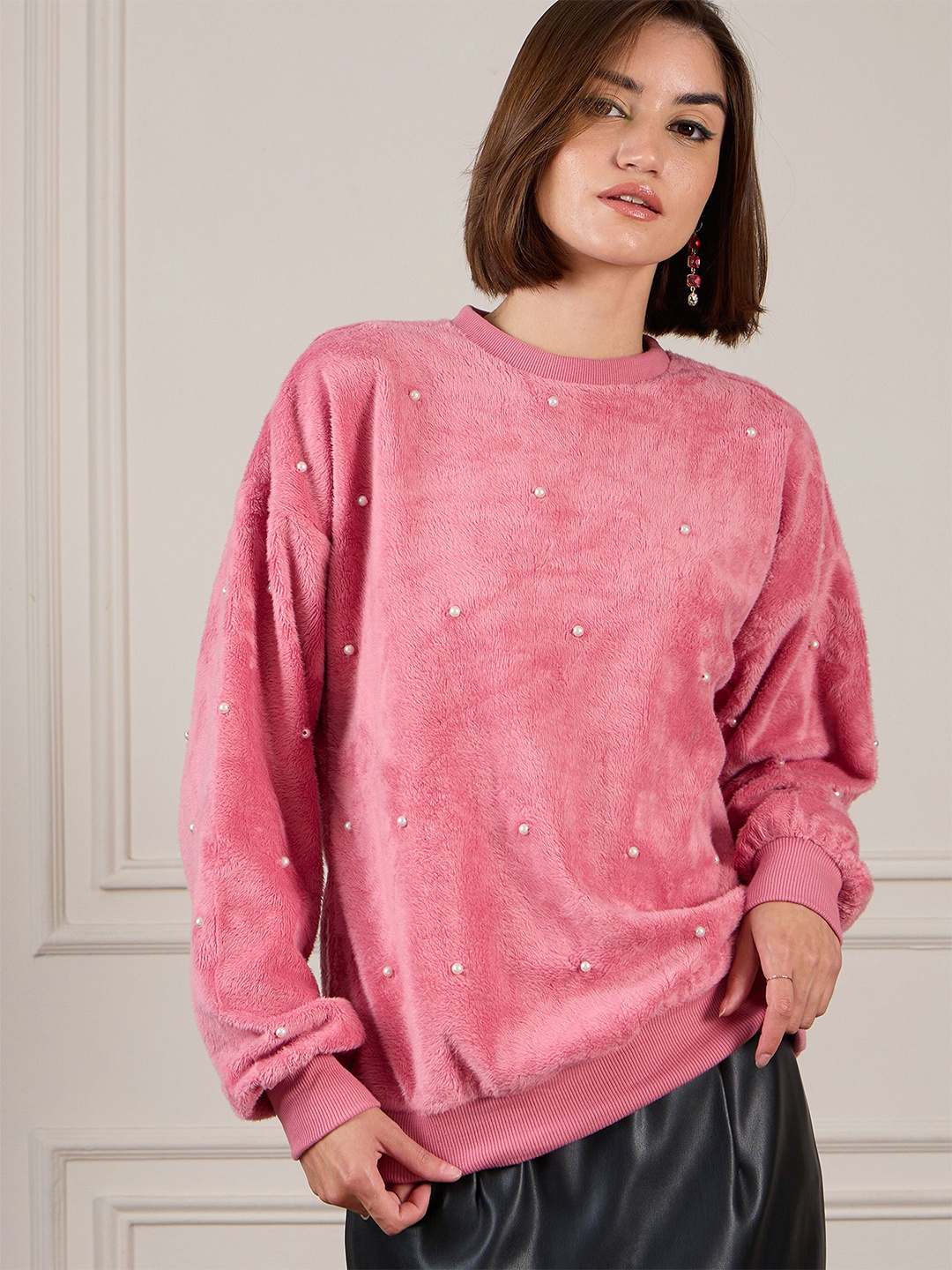 

SASSAFRAS Women Embellished Sweatshirt, Pink