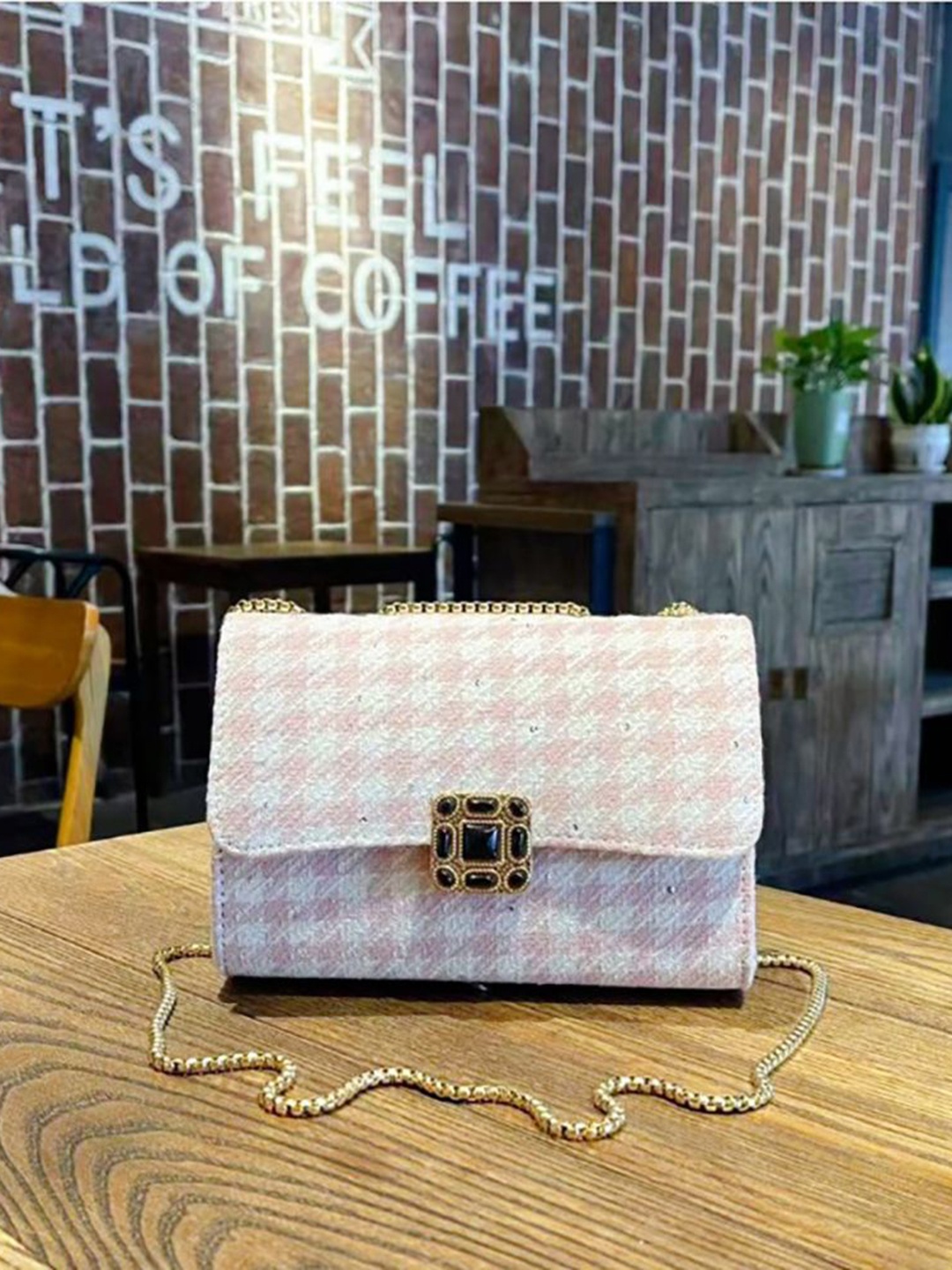 

StyleCast x Revolte Checked PU Swagger Sling Bag with, Pink