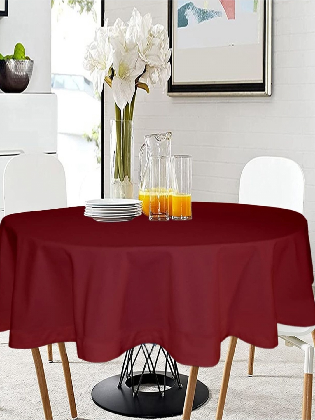 

Lushomes Maroon Cotton Round 4-Seater Table Cover