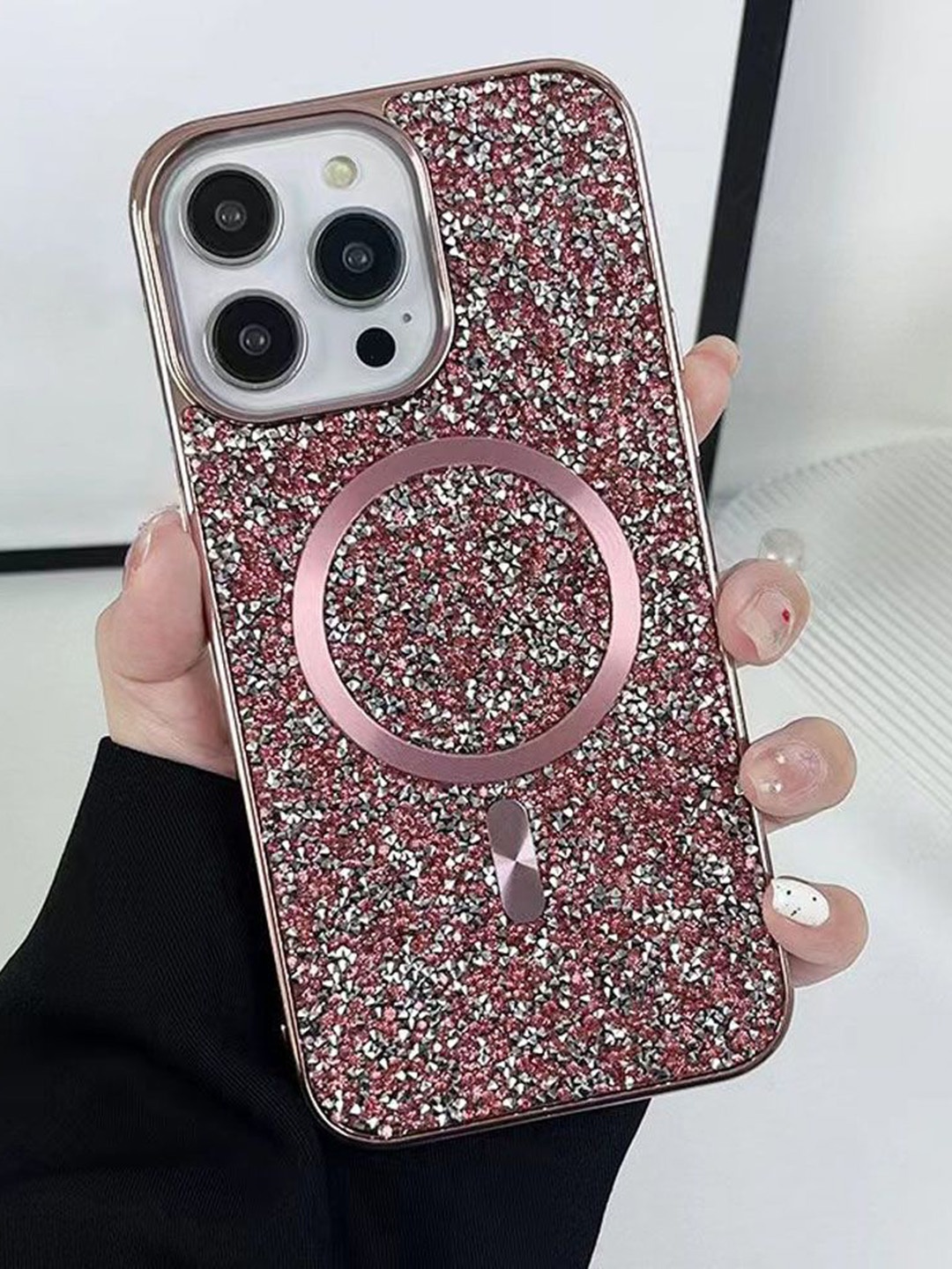 

Luxury Kase Solid Printed iPhone 15 Pro Back Case Mobile Accessories, Rose gold