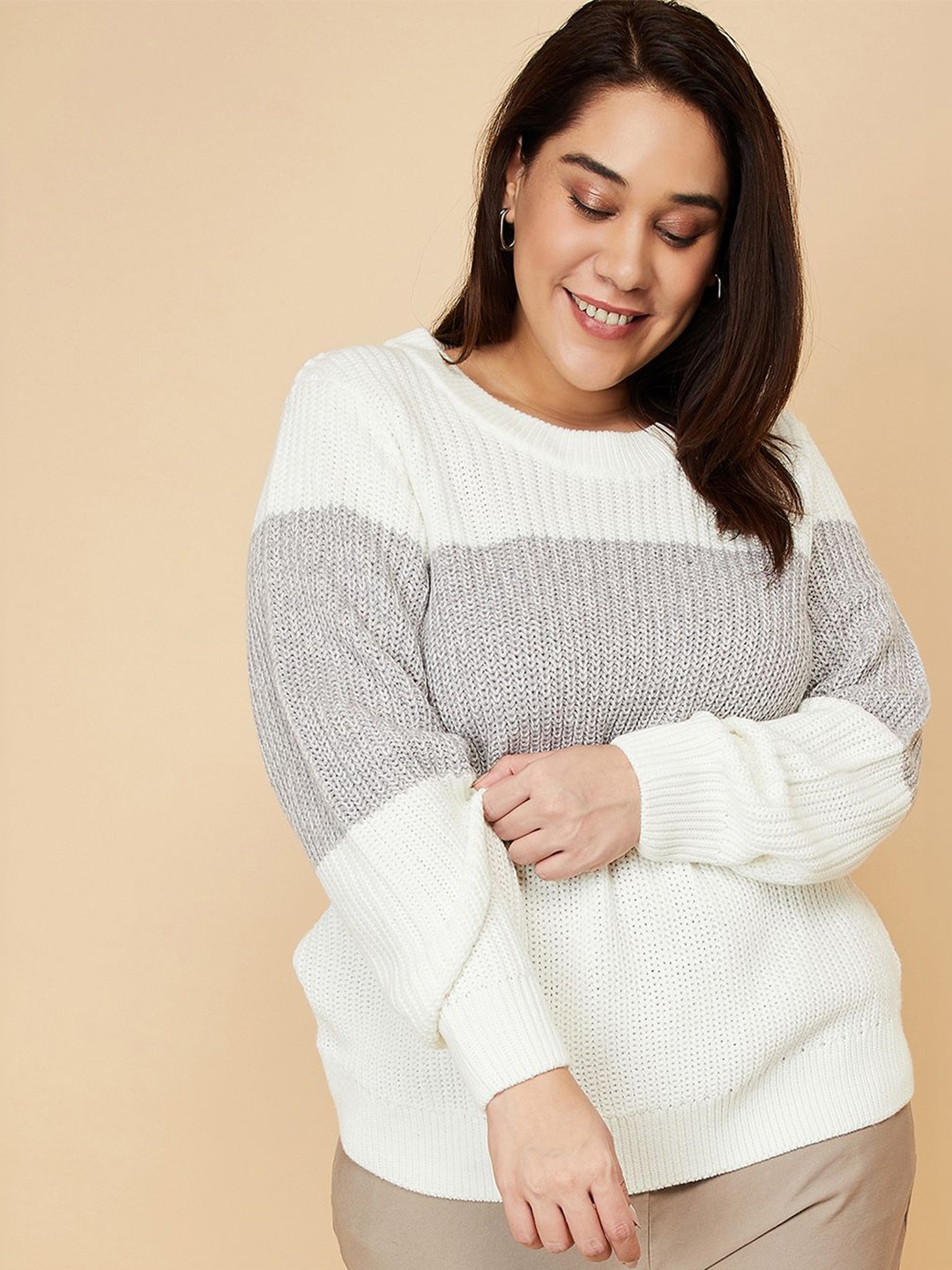 

max Women Plus Size Colourblocked Pullover, Grey