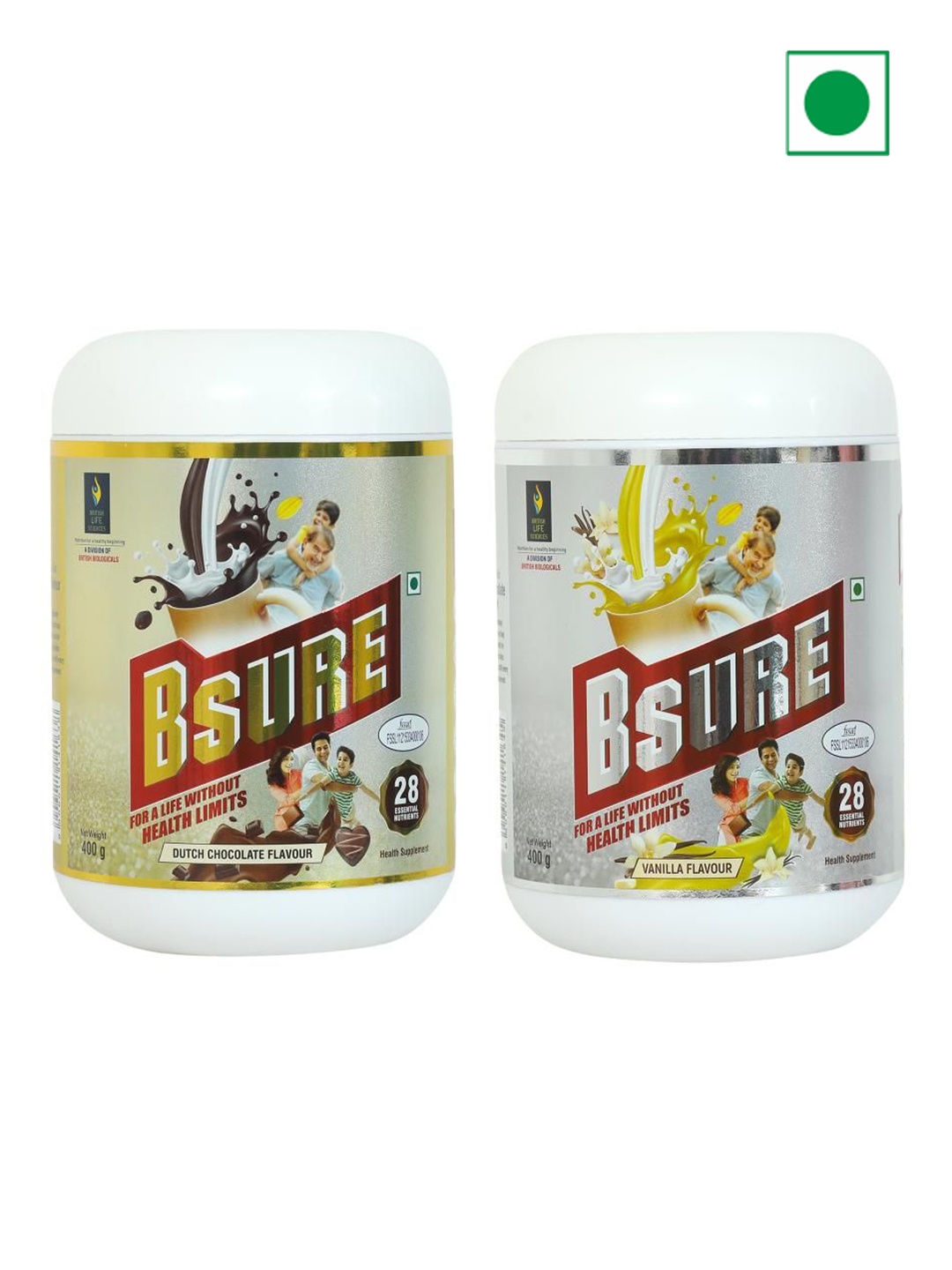 

British Life Sciences Set Of 2 Bsure Sugar Free Powder - 400 g Each - Vanilla & Chocolate, White