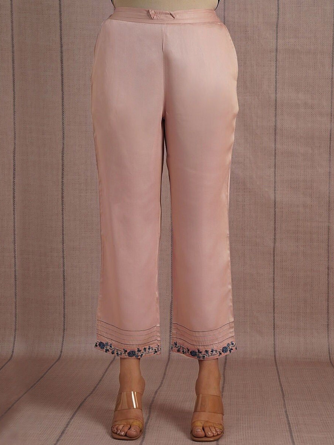 

JAYPORE Women Mid-Rise Parallel Trousers, Pink