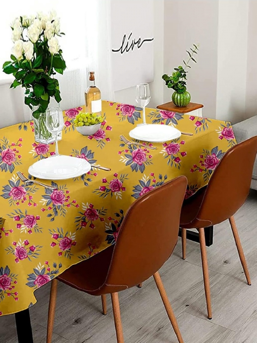 

Lushomes Yellow Floral 6-Seater Table Cover
