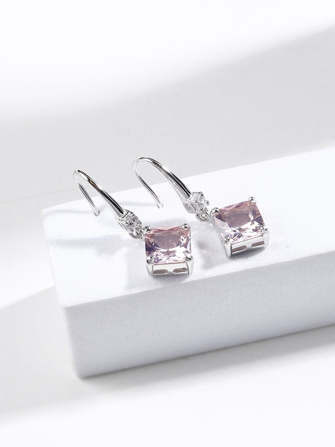 

DIAVO Rhodium Plated 925 Sterling Silver CZ Studded Contemporary Drop Earrings