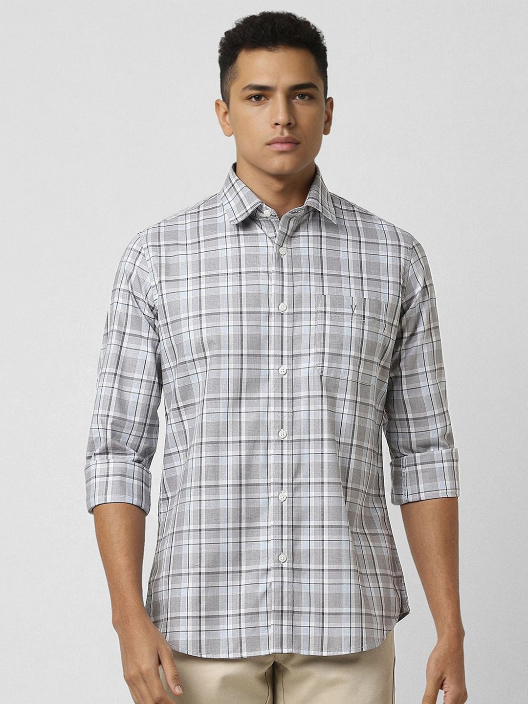 

Van Heusen Sport Men Slim Fit Opaque Checked Casual Shirt, Grey