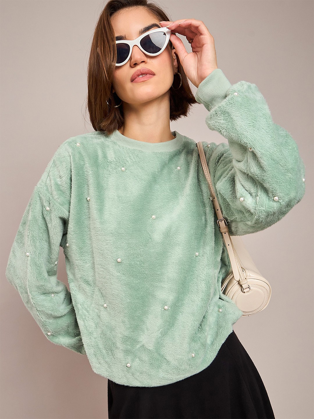

SASSAFRAS Women Embellished Sweatshirt, Sea green