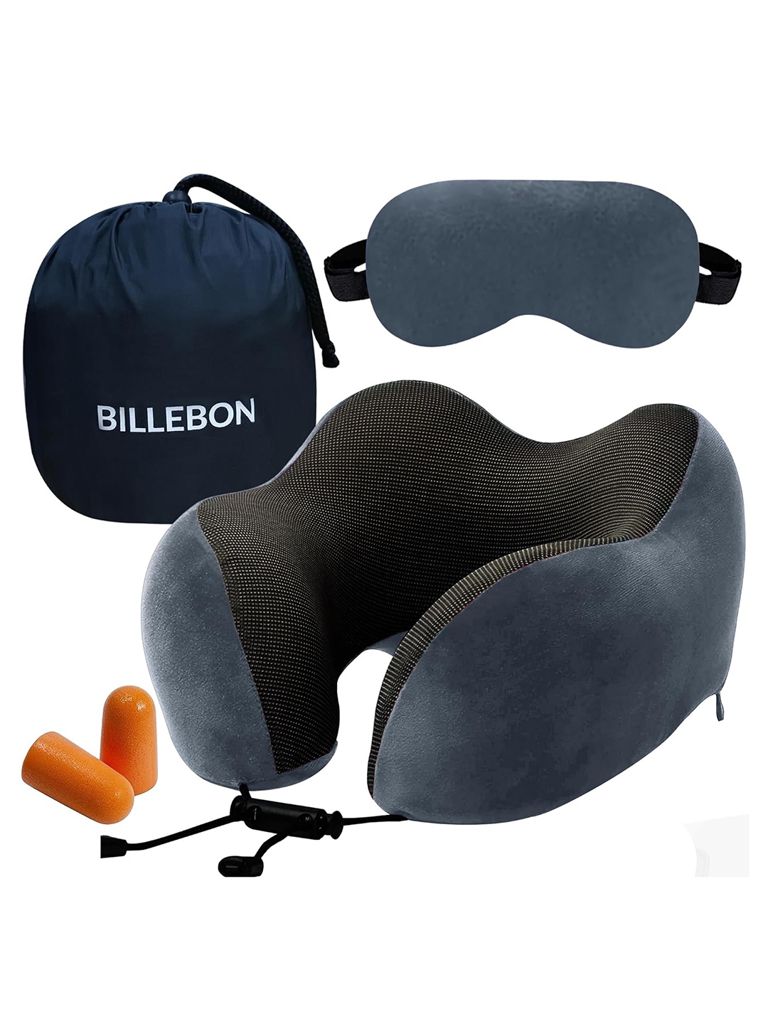 

BILLEBON Grey Memory Foam Filled Faux Velvet Breathable Travel Pillow