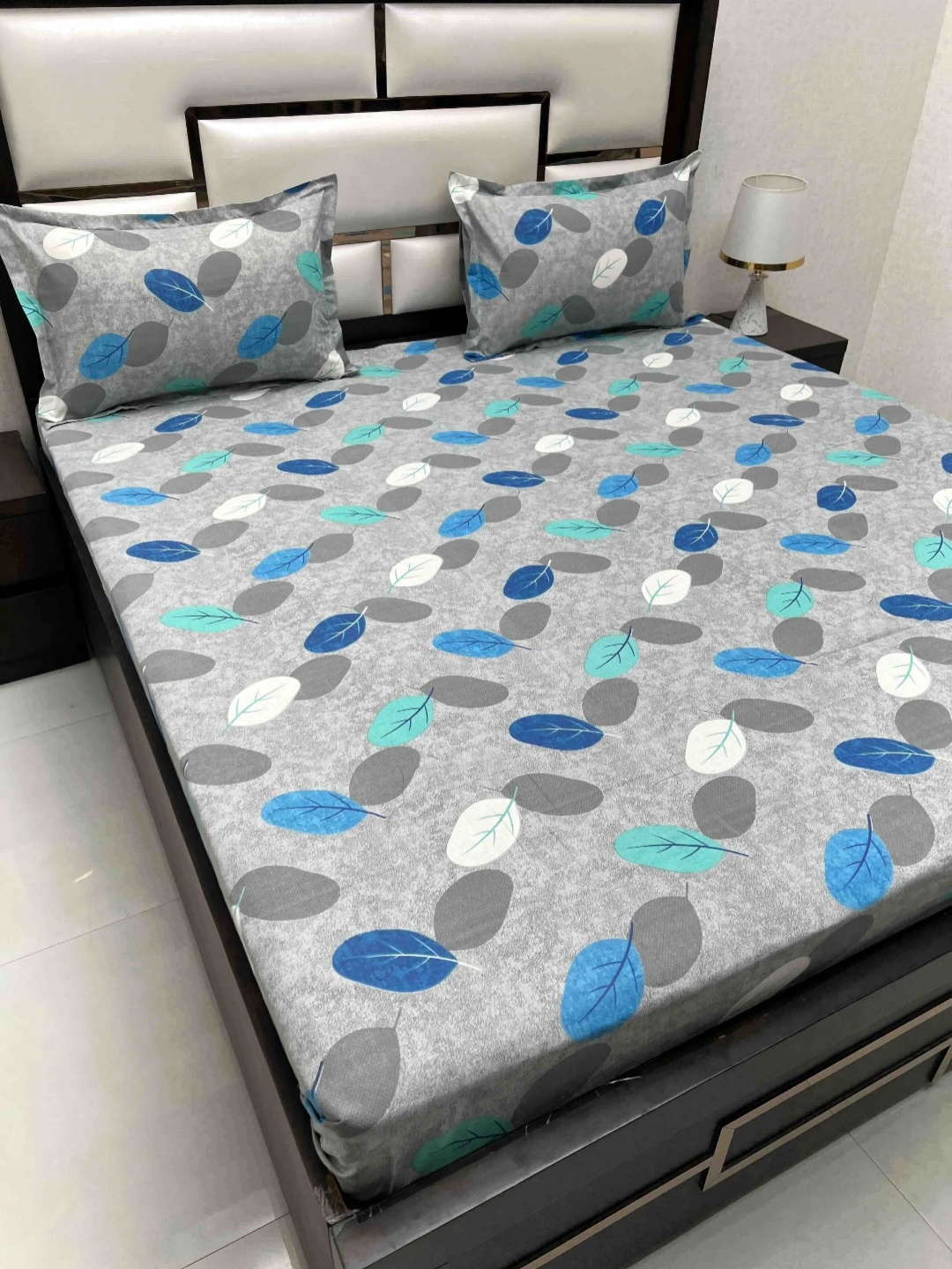

Pure Decor Passion Grey & Blue Floral Pure Cotton 230TC Queen Bedsheet Set 2.26 m x 2.55 m
