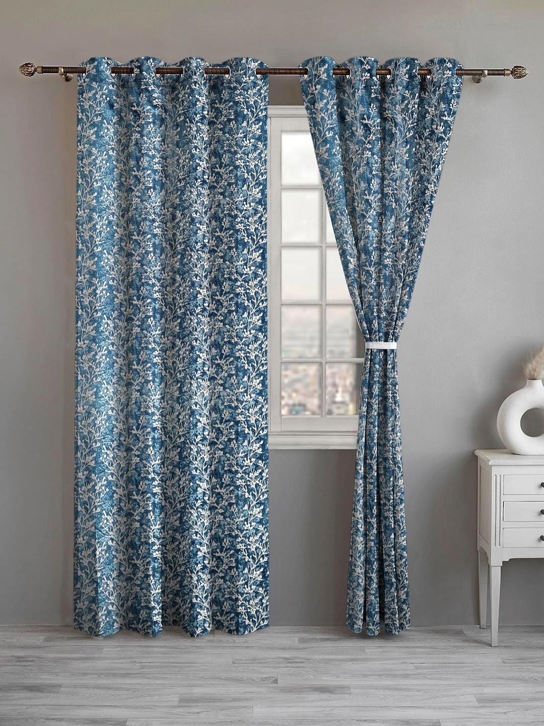 

Lunar Days Blue Set of 2 Floral Room Darkening Long Door Curtain