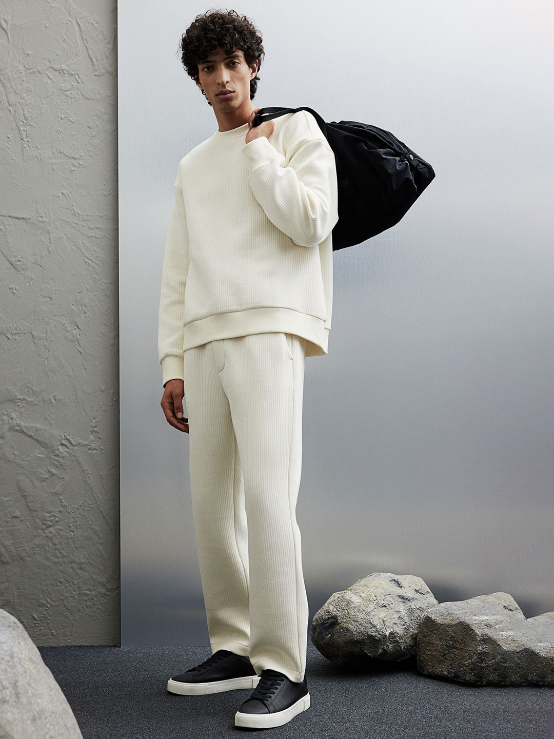 

H&M Men Ribbed Joggers, White
