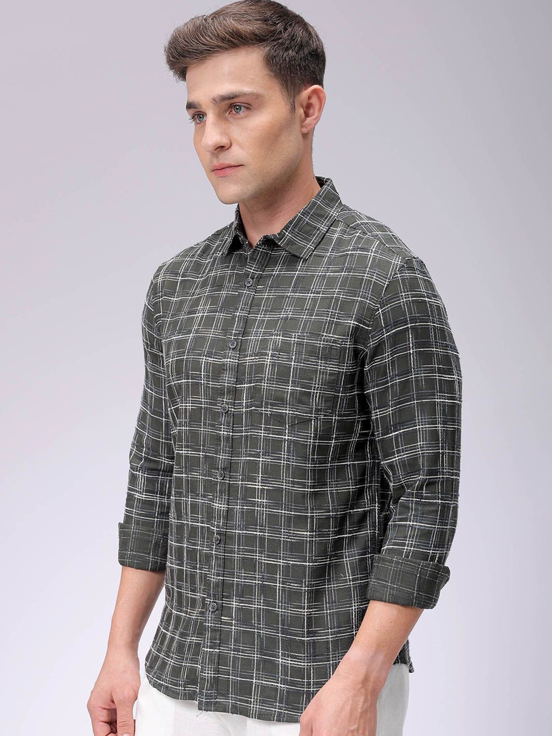 

The Indian Garage Co Men Slim Fit Opaque Checked Casual Shirt, Green