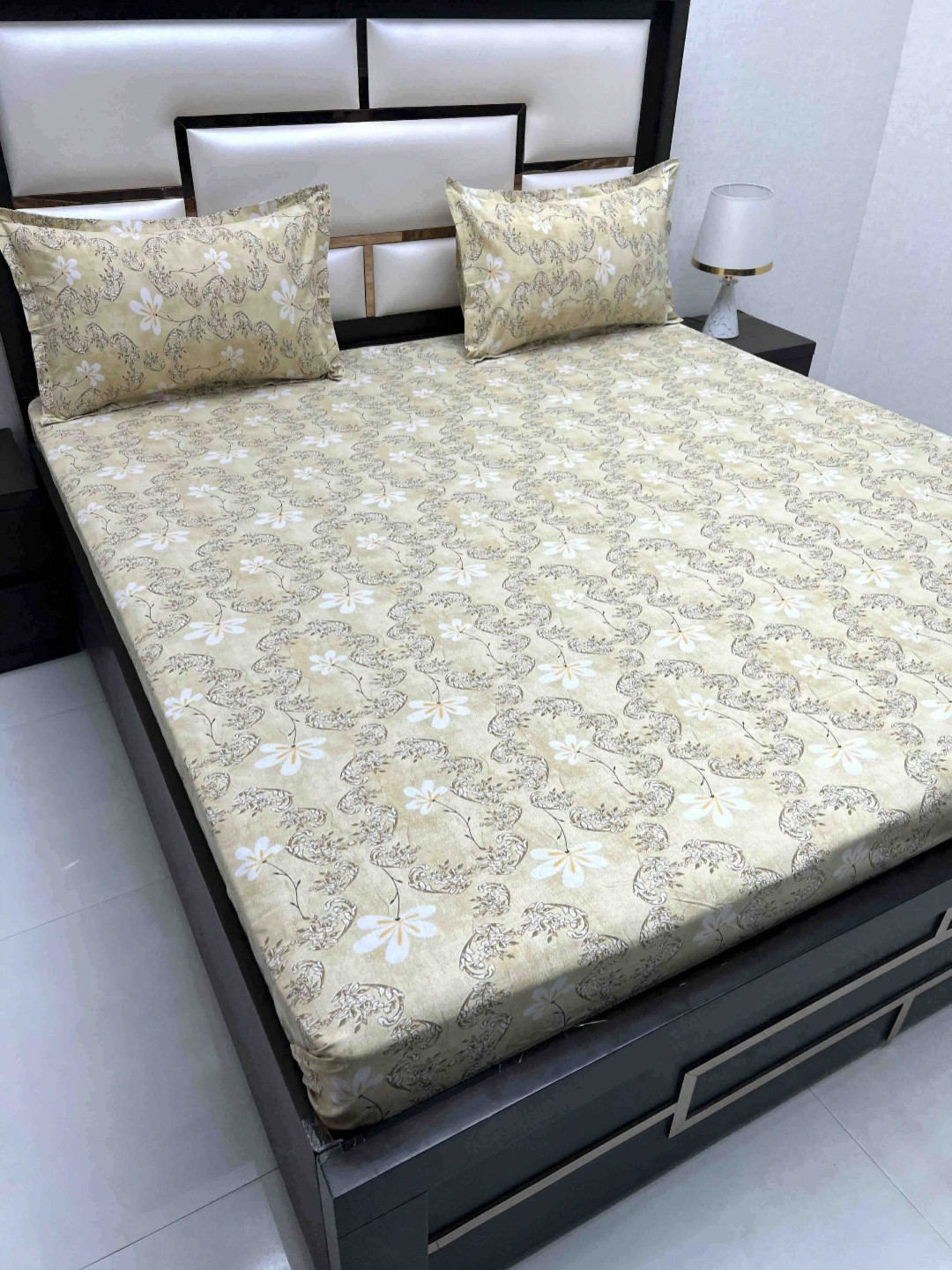 

Pure Decor Cotton Queen Size Double Bedsheet With 2 Pillow Covers 2.28m X 2.54m, Beige