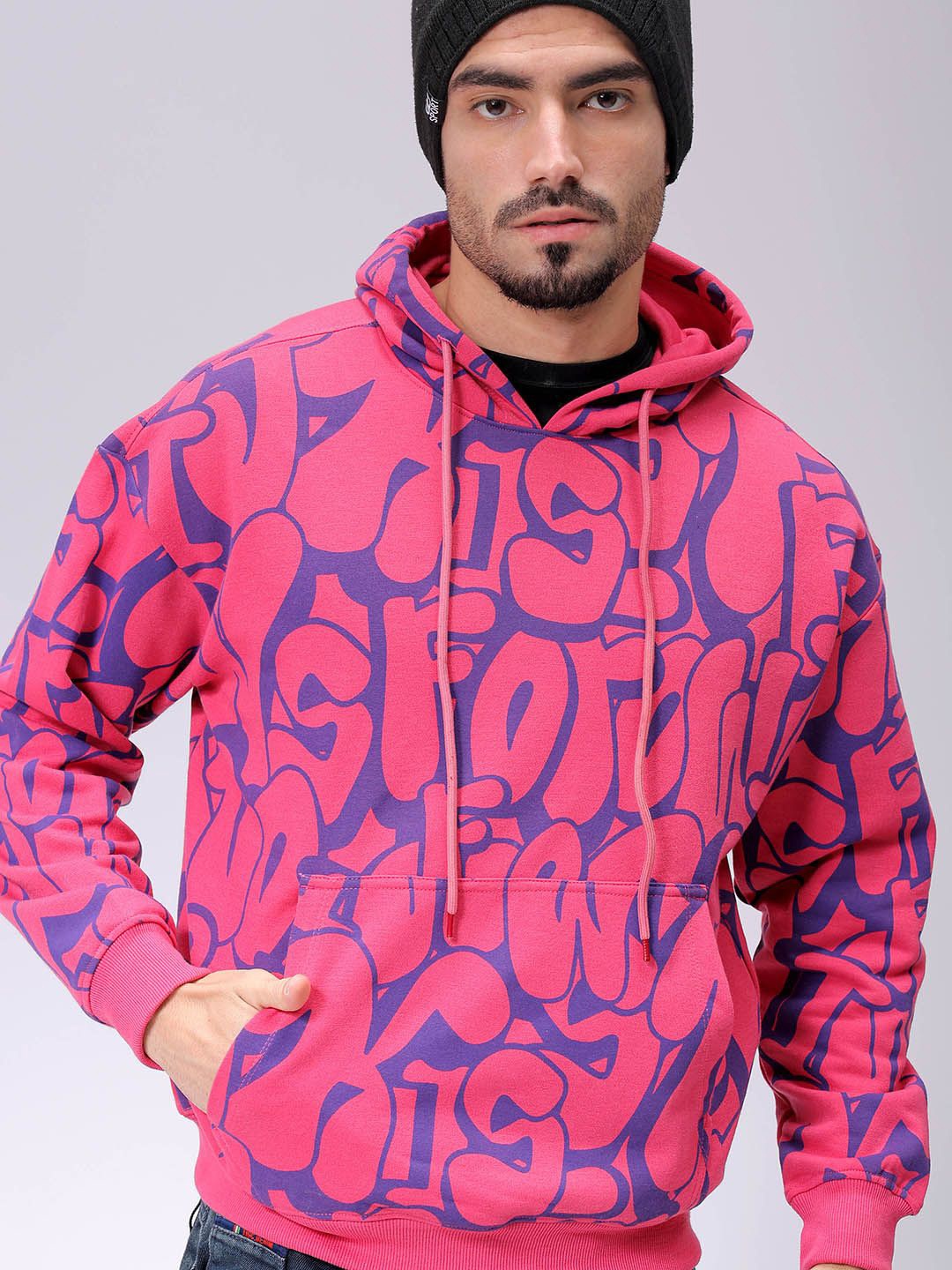 

The Indian Garage Co Men Printed Hooded Sweatshirt, Pink
