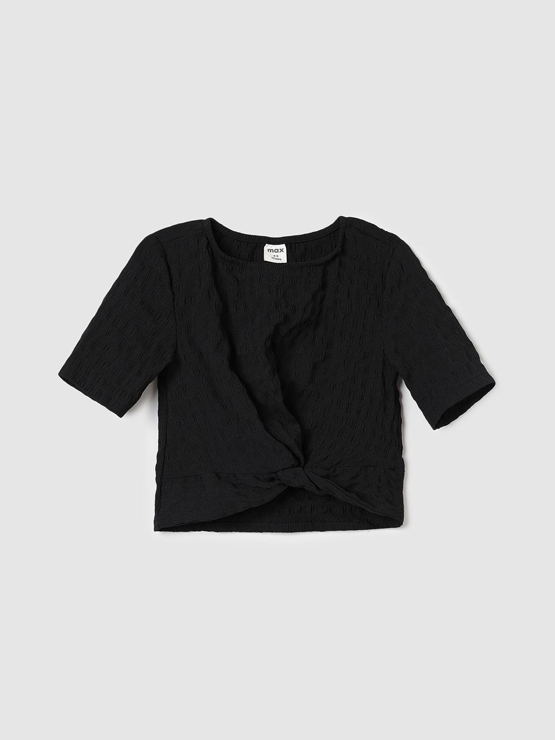 

max Girls Round Neck Cotton Top, Black
