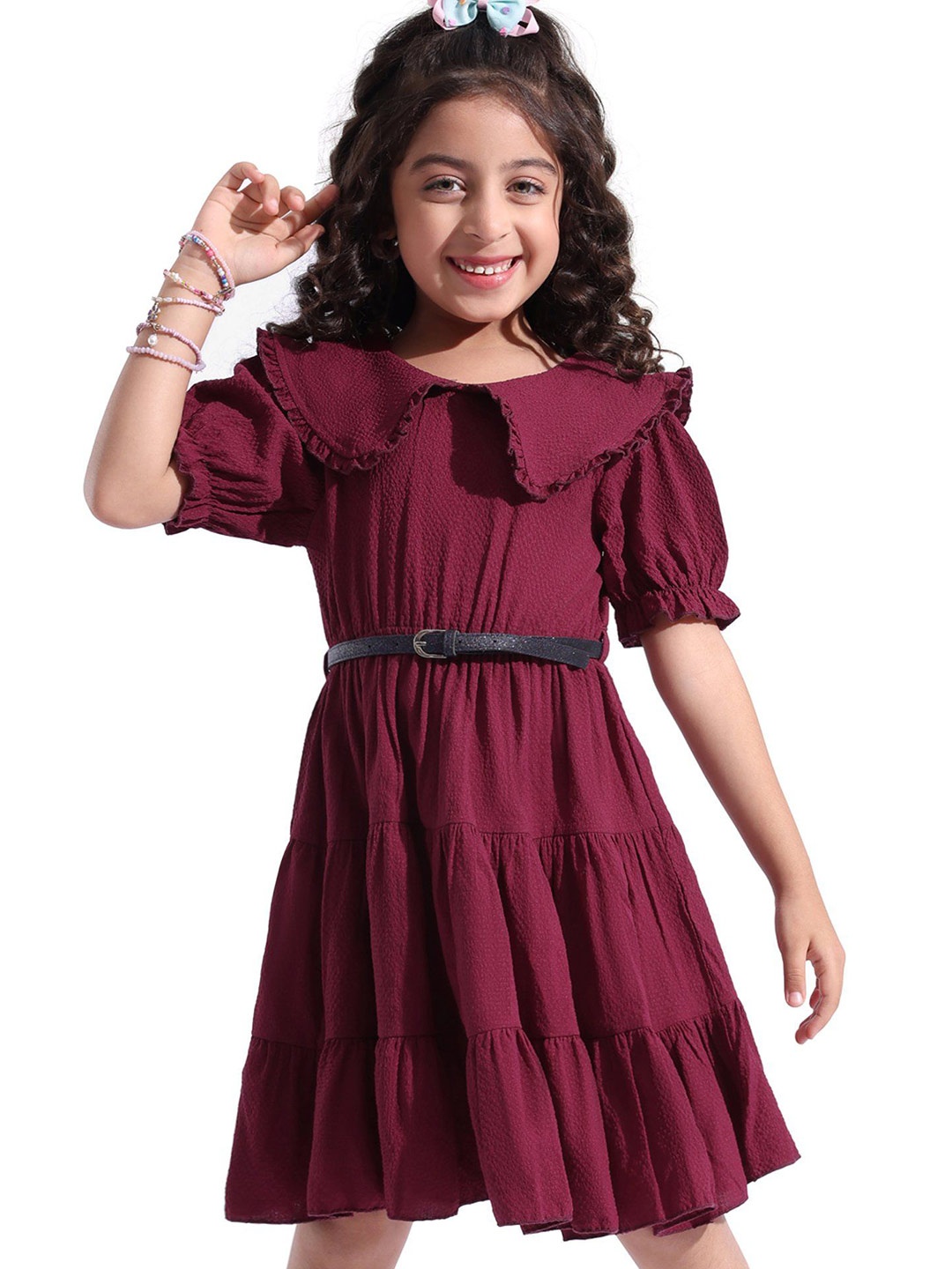 

Hola Bonita Girls Round Neck Fit & Flare Dress, Maroon